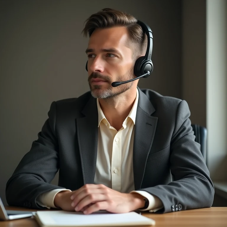 Illustrative image of a professional listening with a headset
